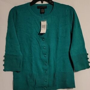 grace Elements Blue Jade 3/4 Sleeve Cardigan Sweater